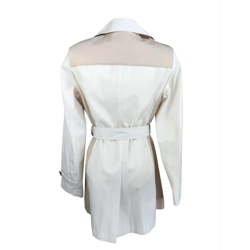 DKNY Women’s White & Tan Colorblock Belted Trench Coat – Size Large – NWOT